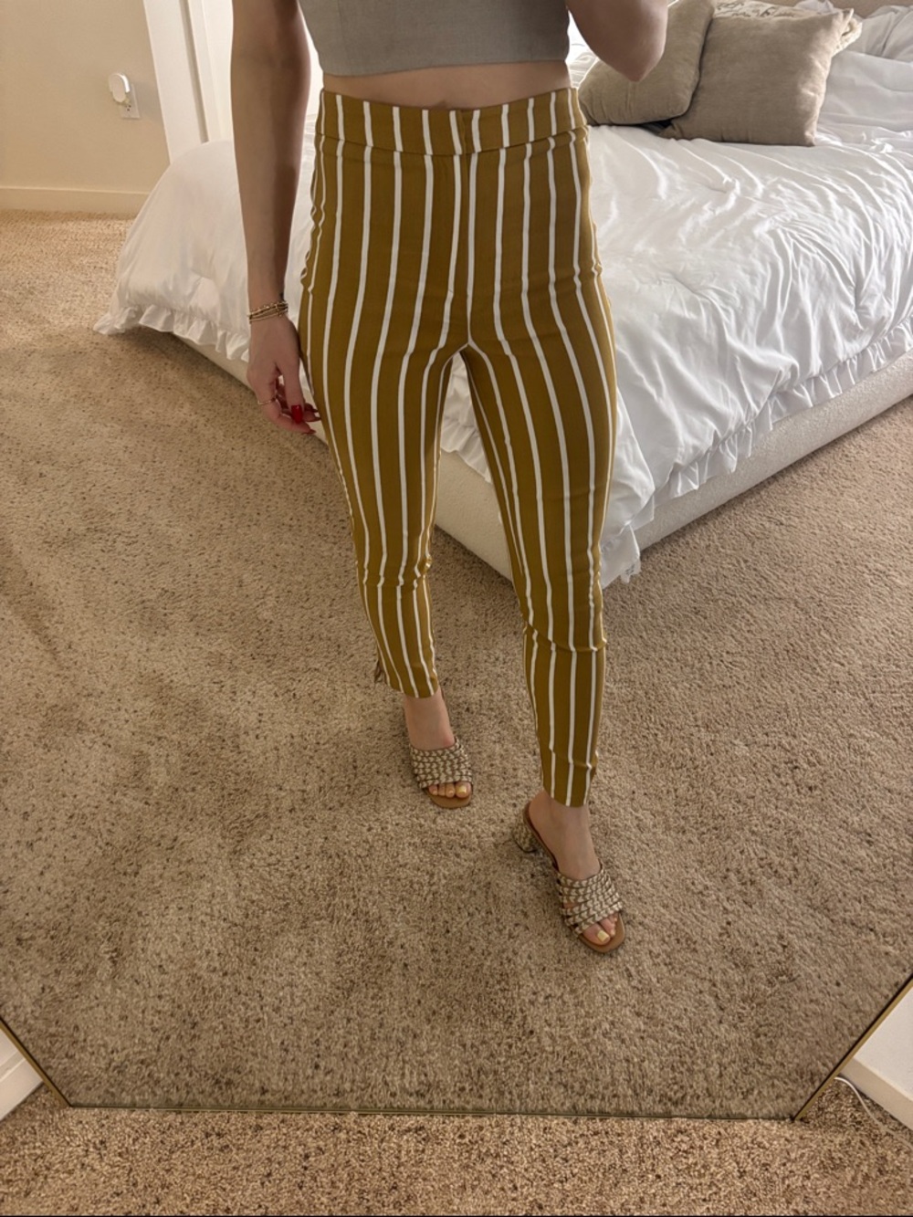 Forever 21 Mustard yellow and White Vertical-Stripe Ankle Pants high waisted ank
